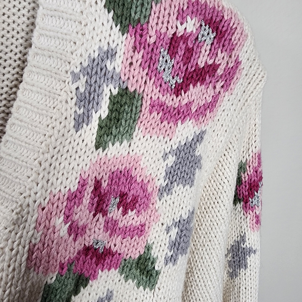 Vintage Jantzen Floral Embroidered‎ Cardigan Sweater Large - Picture 4 of 12